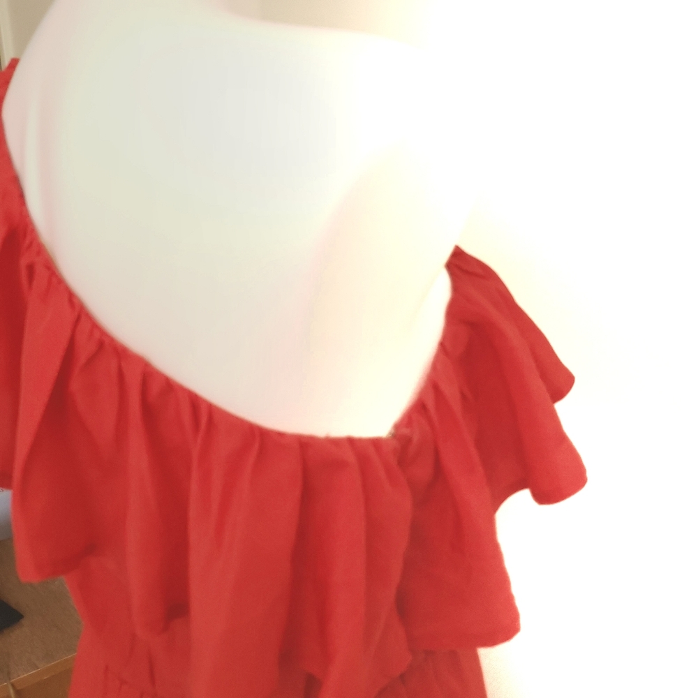 Francesca's Ruffle One Shoulder Red Dress Medium - Picture 6 of 10